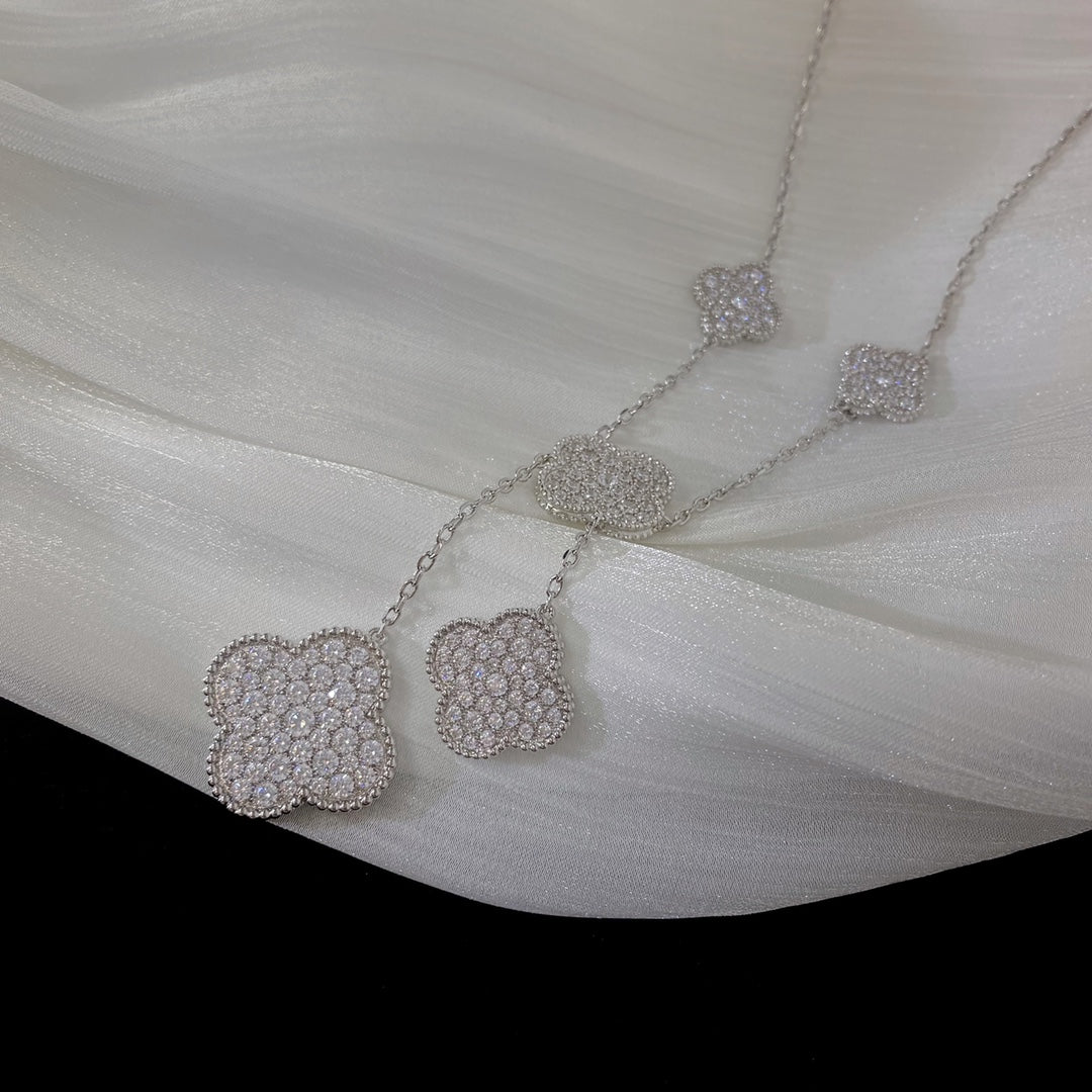 [Rani Jewelry]CLOVER 5 MOTIFS SILVER DIAMONDS NECKLACE