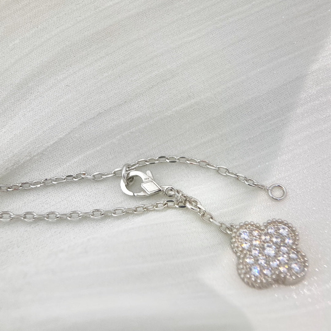 [Rani Jewelry]CLOVER 5 MOTIFS SILVER DIAMONDS NECKLACE