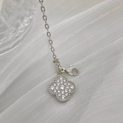 [Rani Jewelry]CLOVER 5 MOTIFS SILVER DIAMONDS NECKLACE