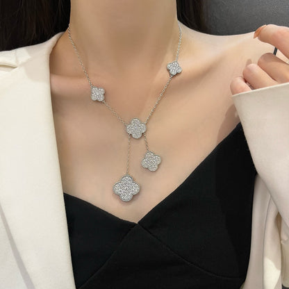 [Rani Jewelry]CLOVER 5 MOTIFS SILVER DIAMONDS NECKLACE