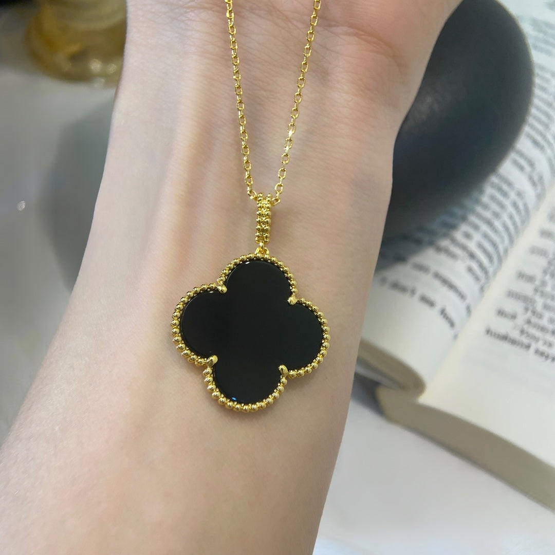 [Rani Jewelry]CLOVER 25MM NECKLACE GOLD ONYX