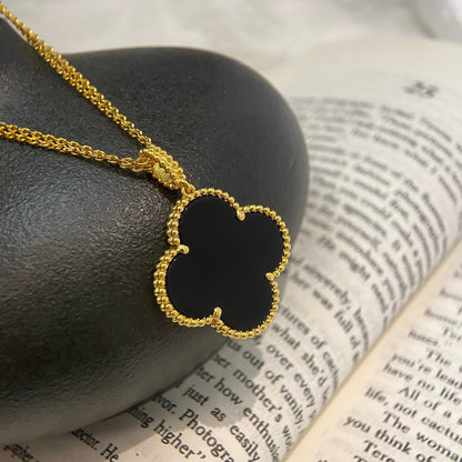 [Rani Jewelry]CLOVER 25MM NECKLACE GOLD ONYX