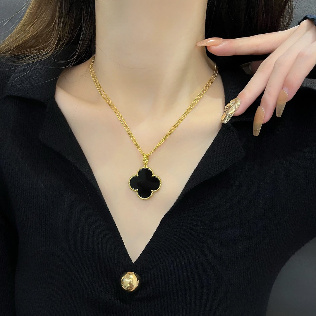 [Rani Jewelry]CLOVER 25MM NECKLACE GOLD ONYX