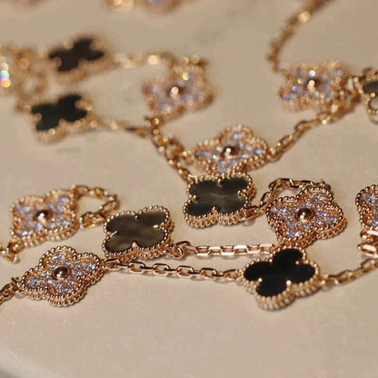 [Rani Jewelry]CLOVER 20 MOTIFS DARK MOP DIAMOND  NECKLACE