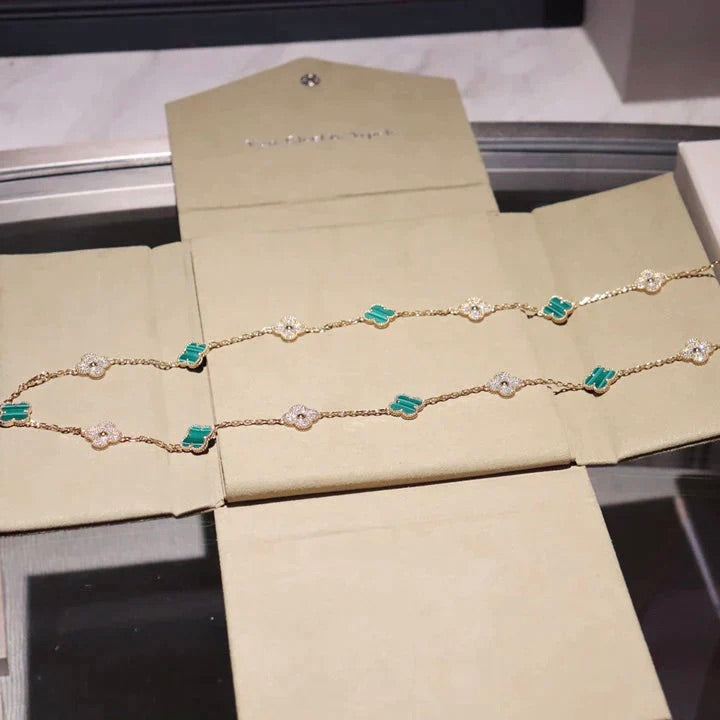 [Rani Jewelry]CLOVER 20 MOTIFS MALACHITE DIAMOND NECKLACE