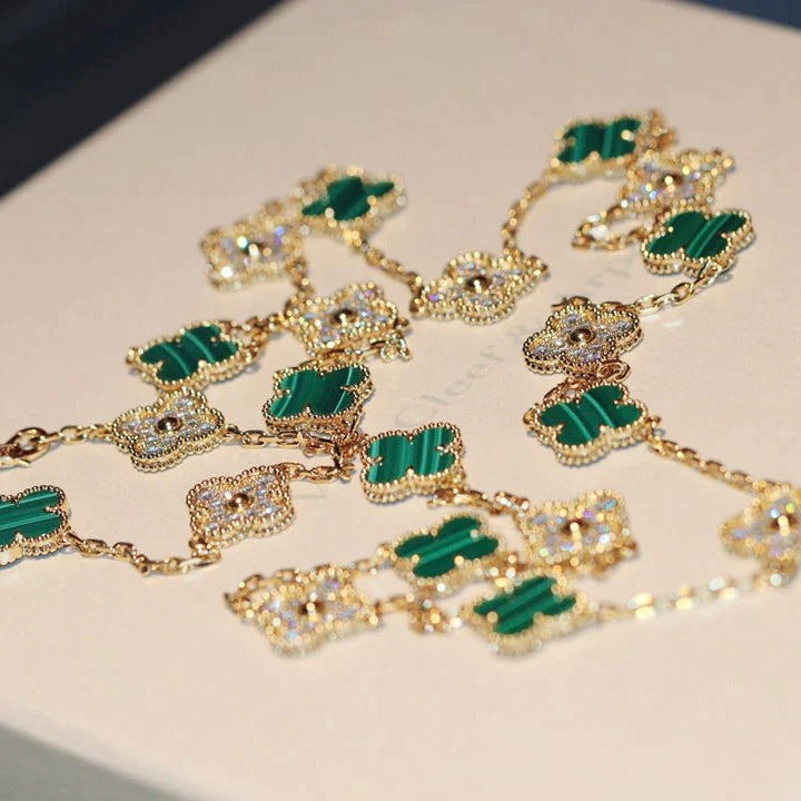 [Rani Jewelry]CLOVER 20 MOTIFS MALACHITE DIAMOND NECKLACE