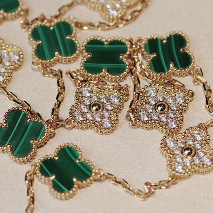 [Rani Jewelry]CLOVER 20 MOTIFS MALACHITE DIAMOND NECKLACE
