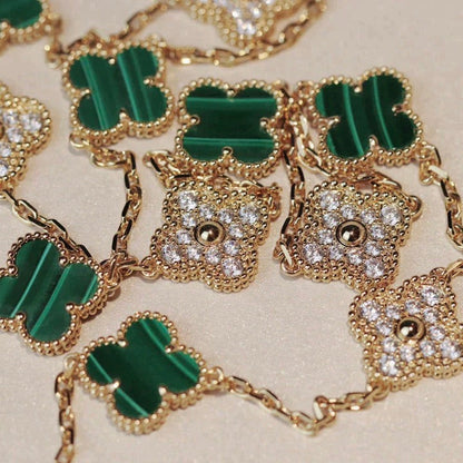 [Rani Jewelry]CLOVER 20 MOTIFS MALACHITE DIAMOND NECKLACE