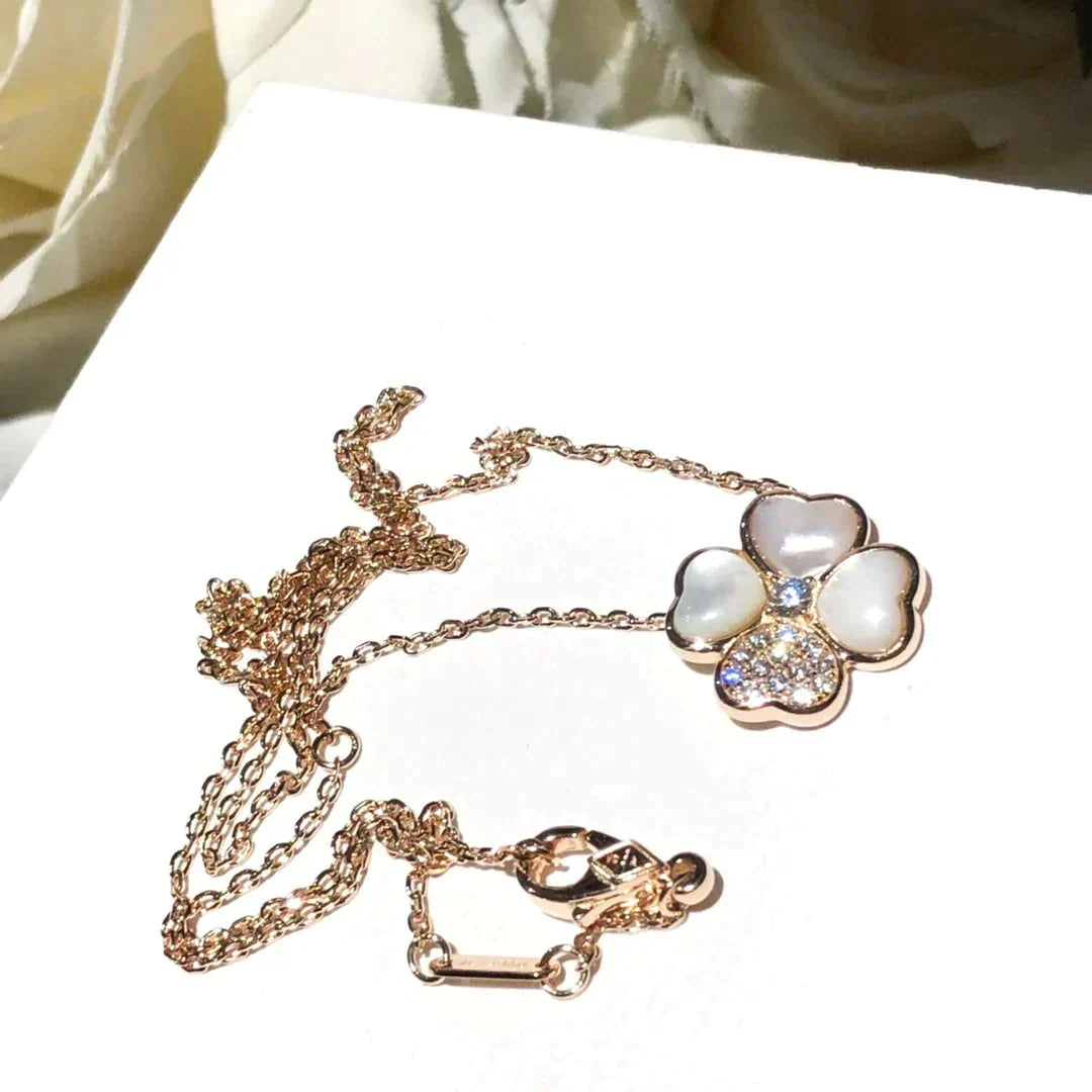 [Rani Jewelry]CLOVER MOP DIAMOND ROSE GOLD NECKLACE