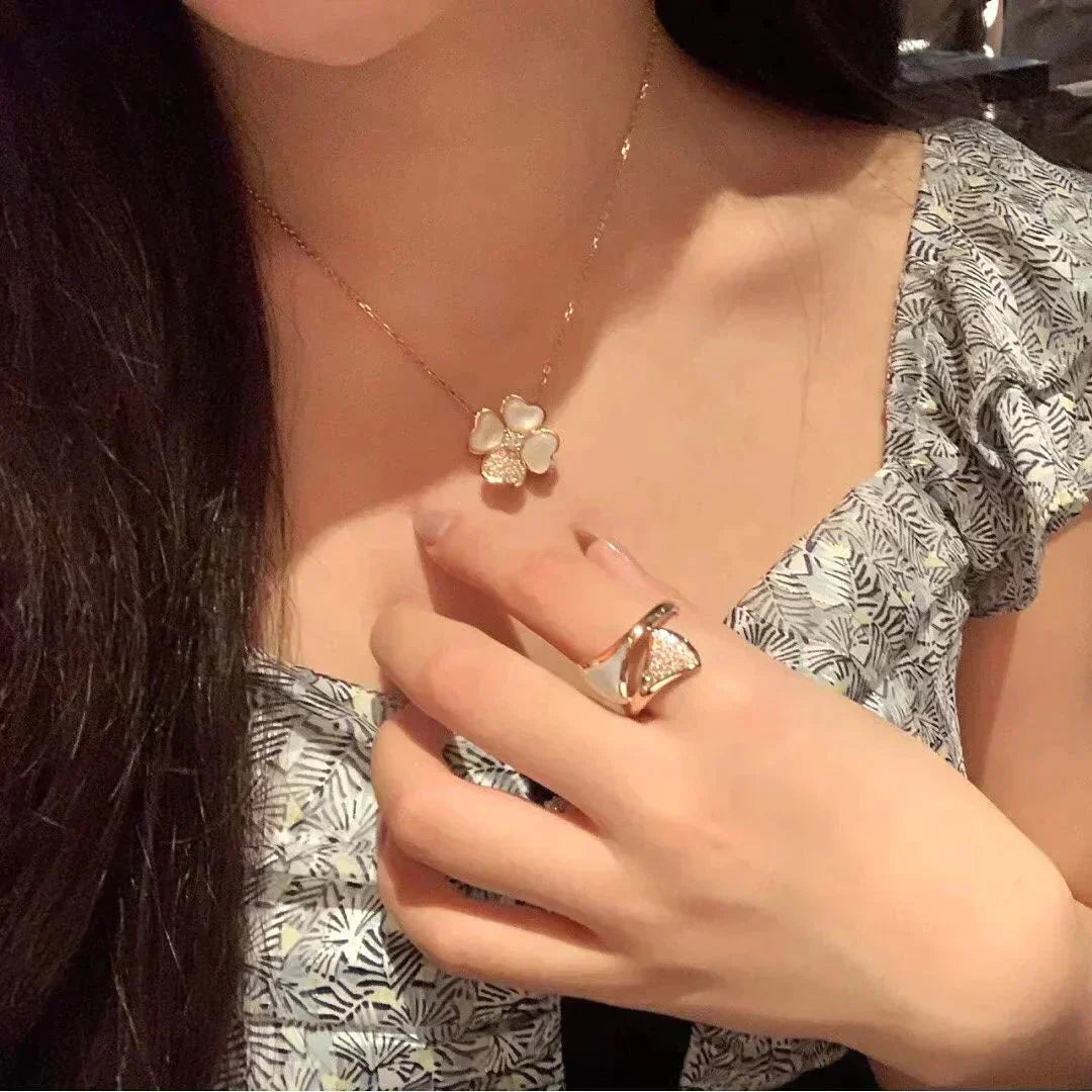 [Rani Jewelry]CLOVER MOP DIAMOND ROSE GOLD NECKLACE