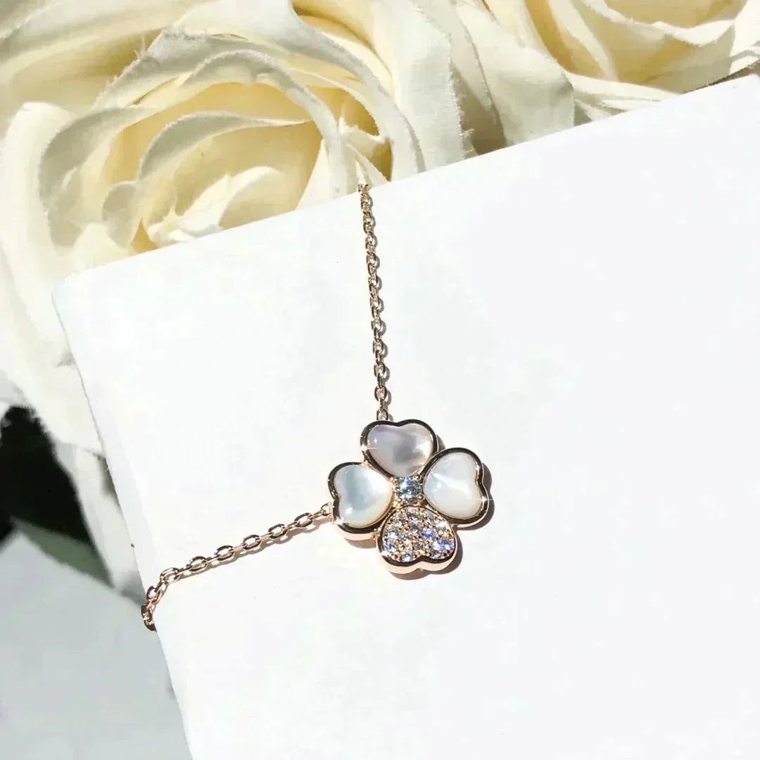 [Rani Jewelry]CLOVER MOP DIAMOND ROSE GOLD NECKLACE