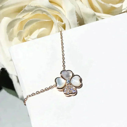 [Rani Jewelry]CLOVER MOP DIAMOND ROSE GOLD NECKLACE