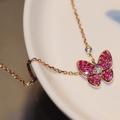 [Rani Jewelry]BUTTERFLY RED DIAMOND ROSE GOLD NECKLACE
