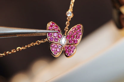 [Rani Jewelry]BUTTERFLY RED DIAMOND ROSE GOLD NECKLACE