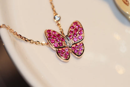 [Rani Jewelry]BUTTERFLY RED DIAMOND ROSE GOLD NECKLACE