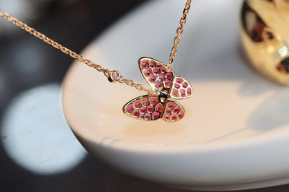 [Rani Jewelry]BUTTERFLY RED DIAMOND ROSE GOLD NECKLACE