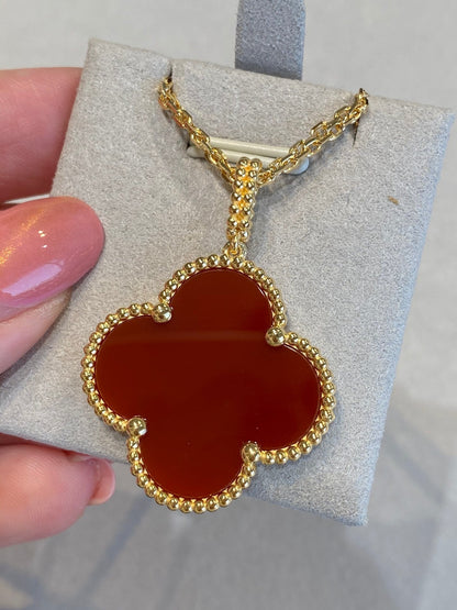 [Rani Jewelry]CLOVER 25MM NECKLACE GOLD CARNELIAN