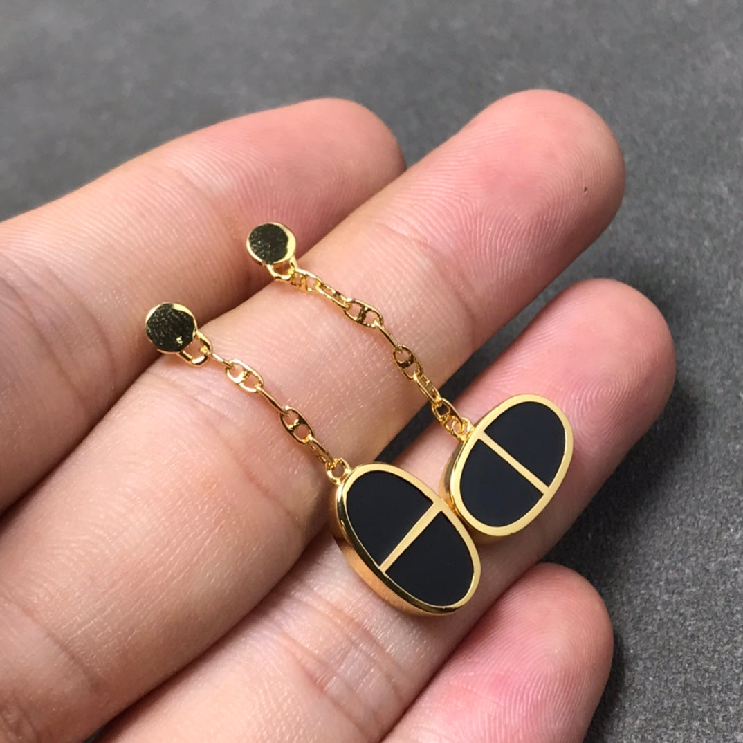 [Rani Jewelry]CHAINE VERSO BLACK CERAMIC SILVER EARRINGS