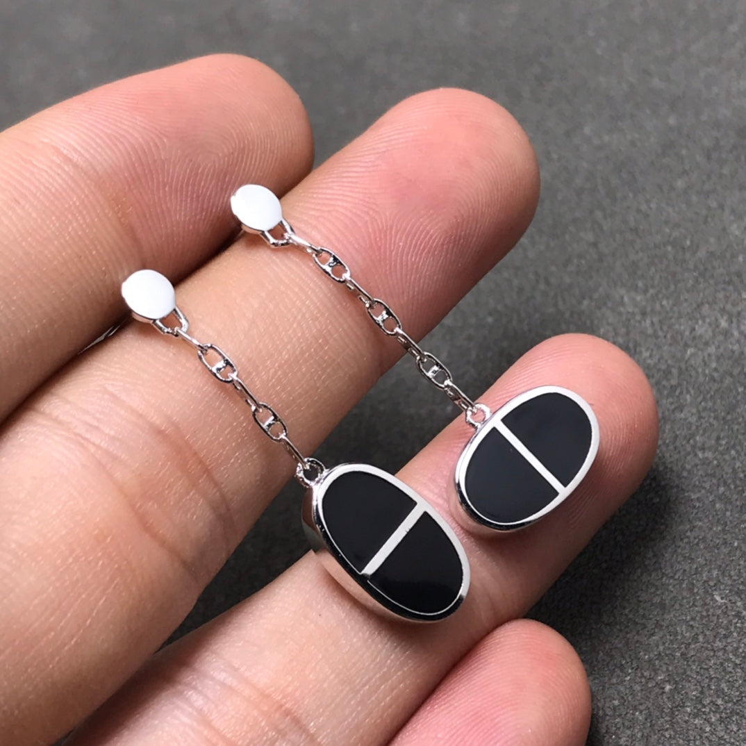 [Rani Jewelry]CHAINE VERSO BLACK CERAMIC SILVER EARRINGS