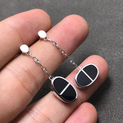 [Rani Jewelry]CHAINE VERSO BLACK CERAMIC SILVER EARRINGS