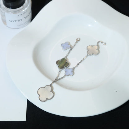[Rani Jewelry]CLOVER BRACELET 5 MOTIFS MOP CHALCEDONY SILVER