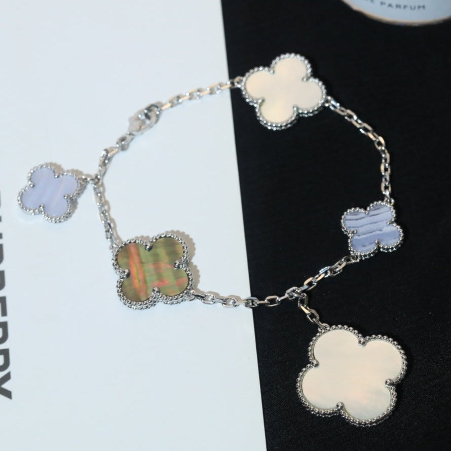 [Rani Jewelry]CLOVER BRACELET 5 MOTIFS MOP CHALCEDONY SILVER