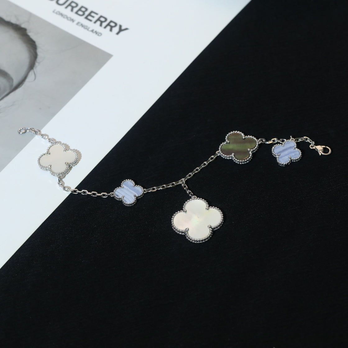 [Rani Jewelry]CLOVER BRACELET 5 MOTIFS MOP CHALCEDONY SILVER