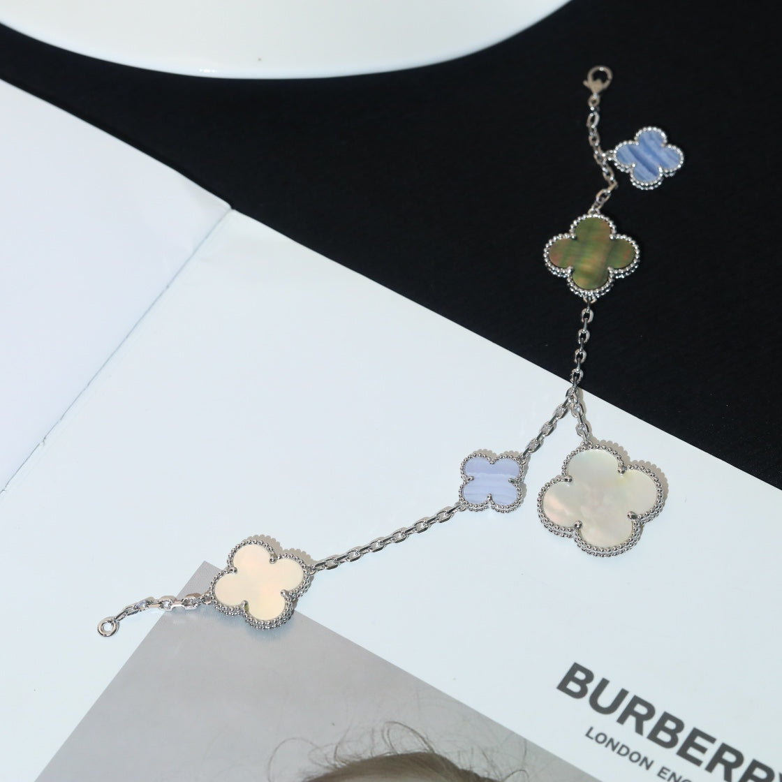 [Rani Jewelry]CLOVER BRACELET 5 MOTIFS MOP CHALCEDONY SILVER