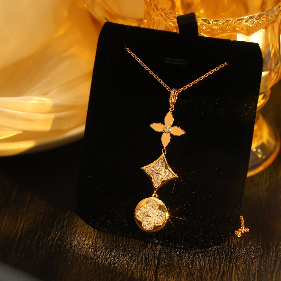 [Rani Jewelry]STAR AND SUN DIAMOND PINK GOLD NECKLACE