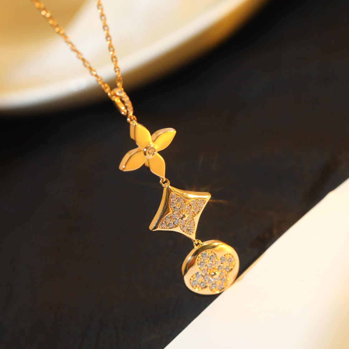 [Rani Jewelry]STAR AND SUN DIAMOND PINK GOLD NECKLACE