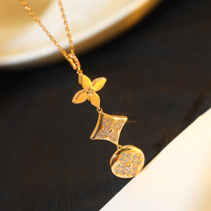 [Rani Jewelry]STAR AND SUN DIAMOND PINK GOLD NECKLACE