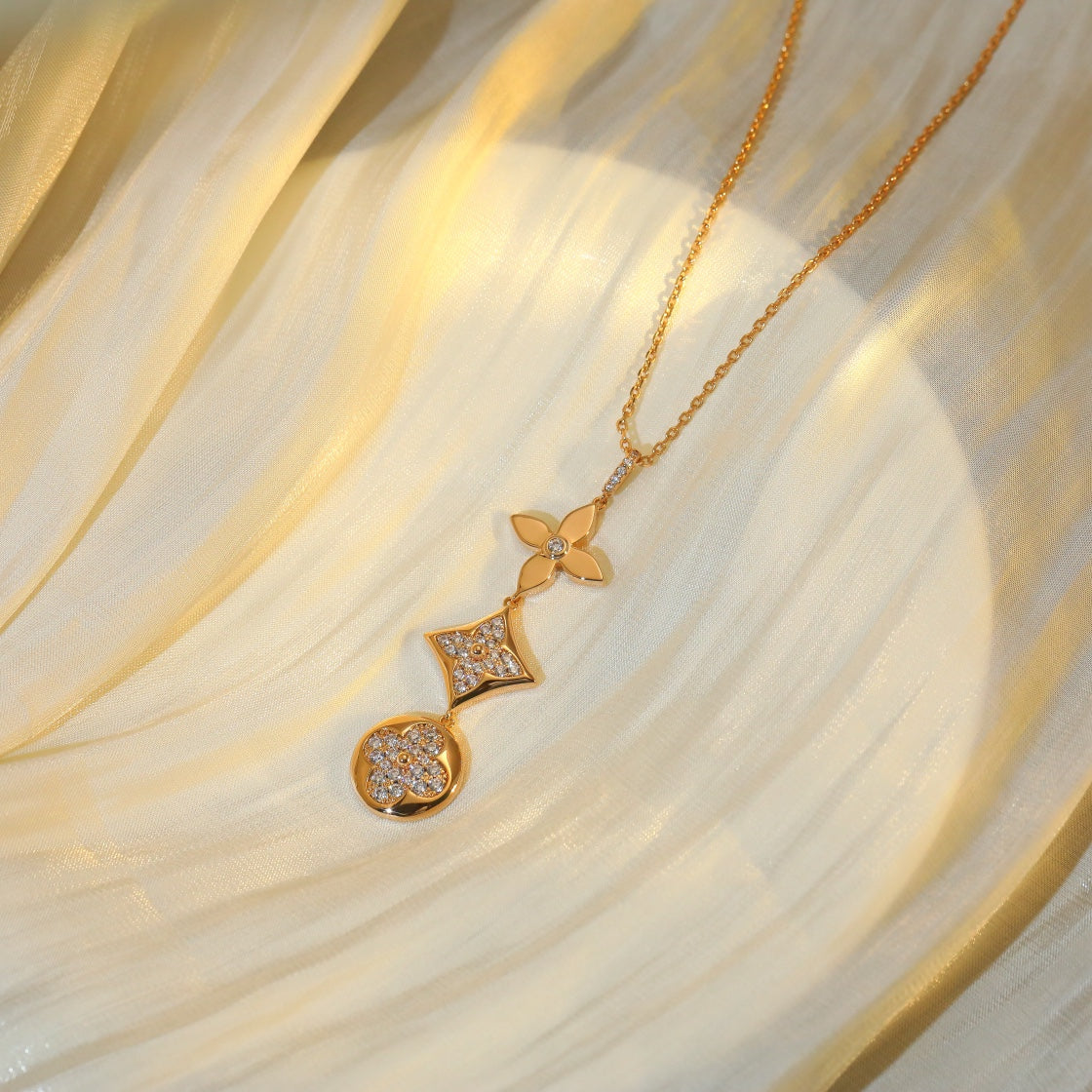 [Rani Jewelry]STAR AND SUN DIAMOND PINK GOLD NECKLACE