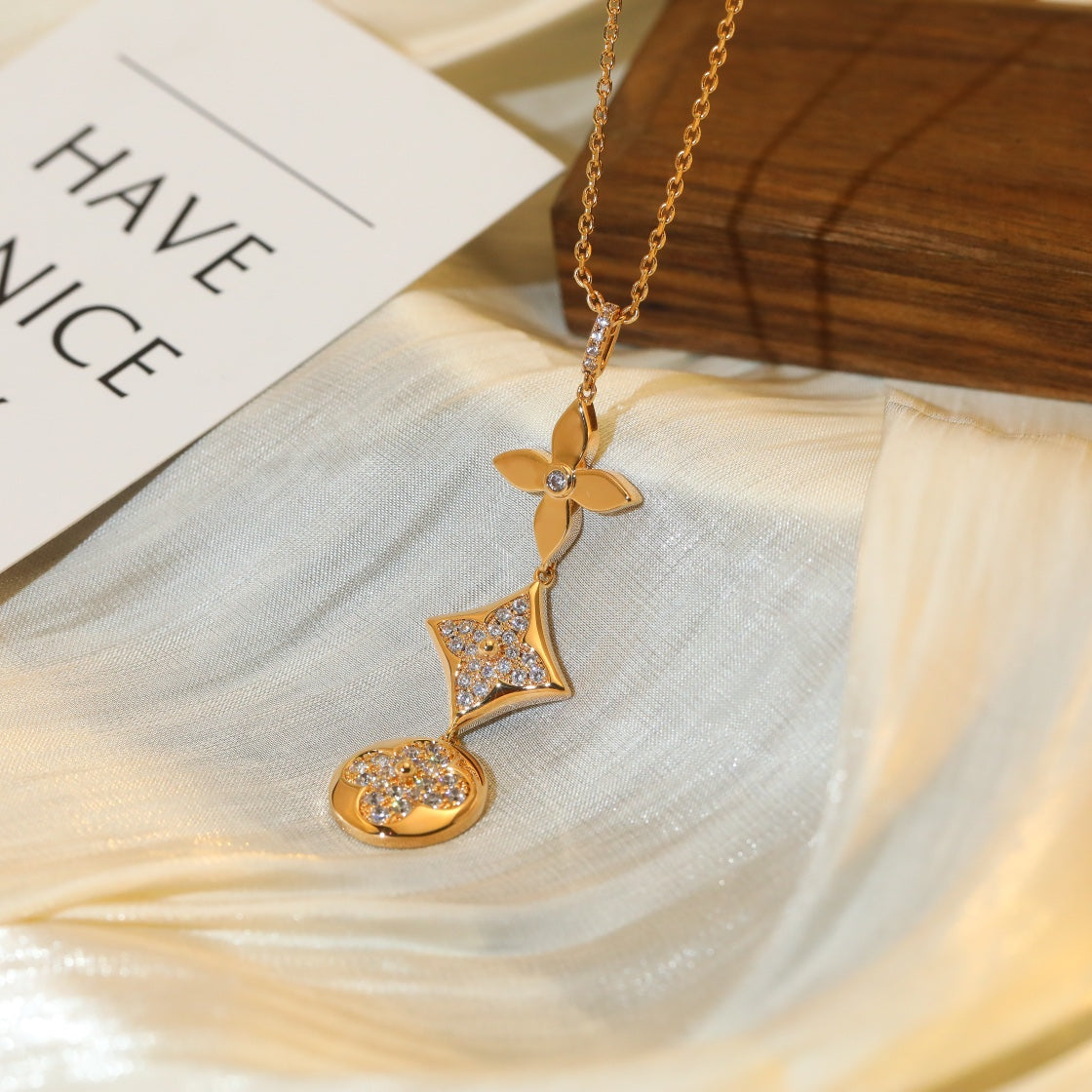 [Rani Jewelry]STAR AND SUN DIAMOND PINK GOLD NECKLACE