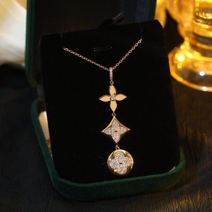 [Rani Jewelry]STAR AND SUN DIAMOND PINK GOLD NECKLACE