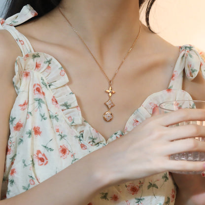[Rani Jewelry]STAR AND SUN DIAMOND PINK GOLD NECKLACE