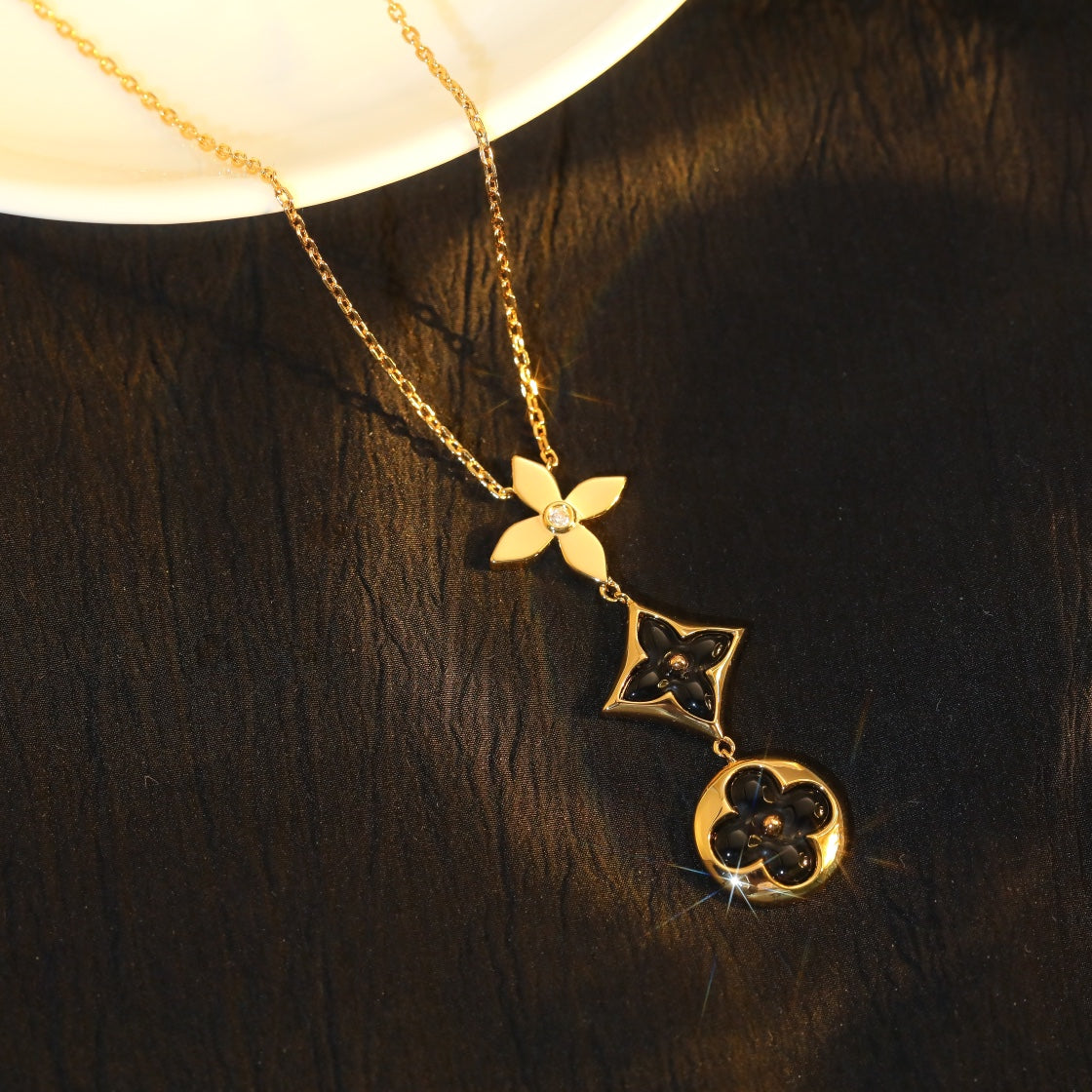 [Rani Jewelry]STAR AND SUN ONYX PINK GOLD NECKLACE