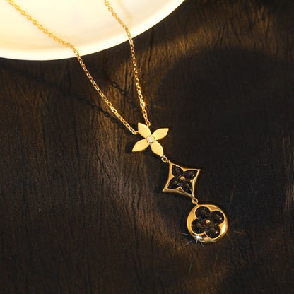 [Rani Jewelry]STAR AND SUN ONYX PINK GOLD NECKLACE