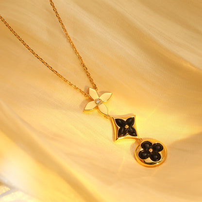 [Rani Jewelry]STAR AND SUN ONYX PINK GOLD NECKLACE