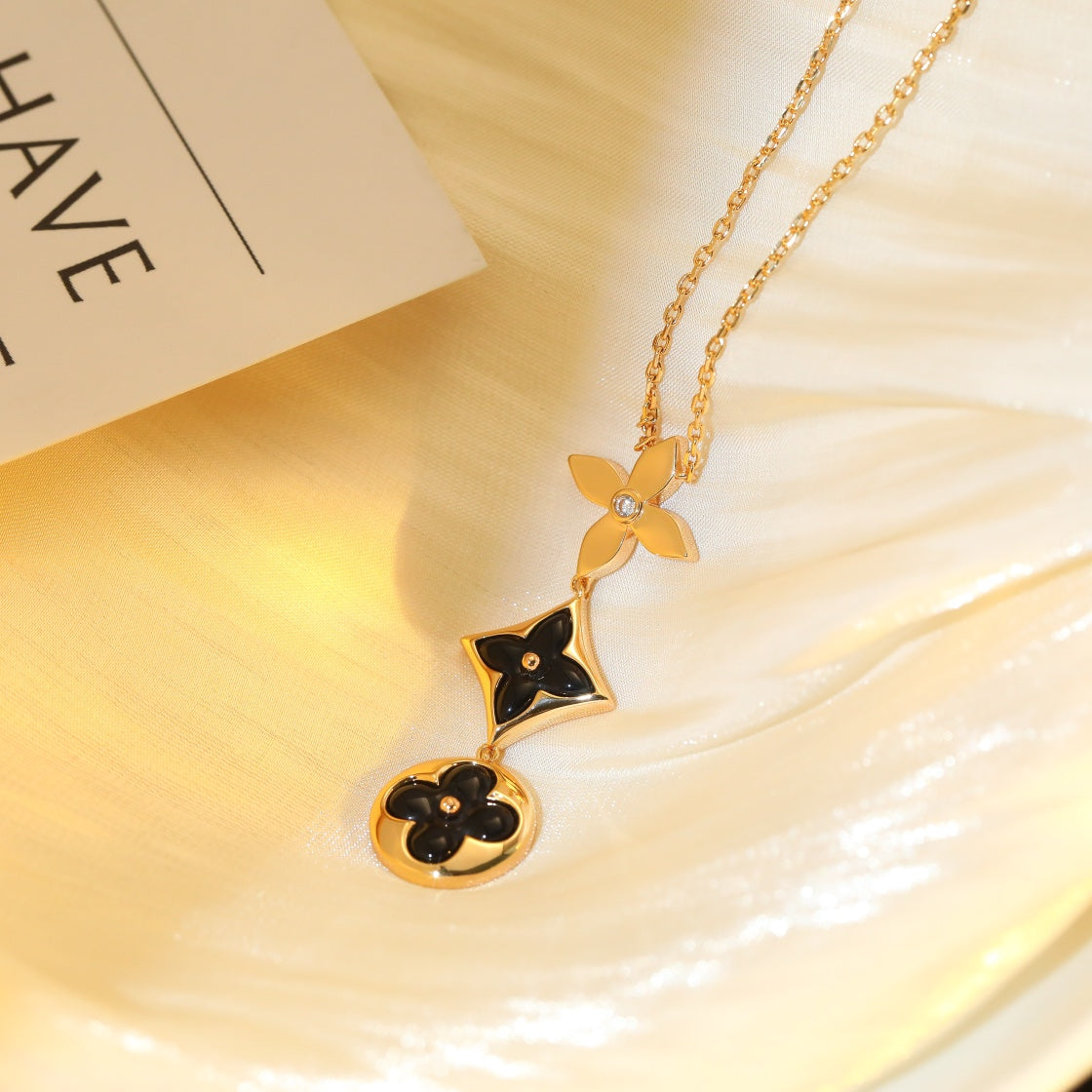 [Rani Jewelry]STAR AND SUN ONYX PINK GOLD NECKLACE