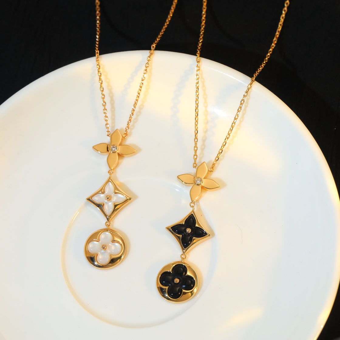 [Rani Jewelry]STAR AND SUN ONYX PINK GOLD NECKLACE