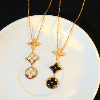 [Rani Jewelry]STAR AND SUN ONYX PINK GOLD NECKLACE