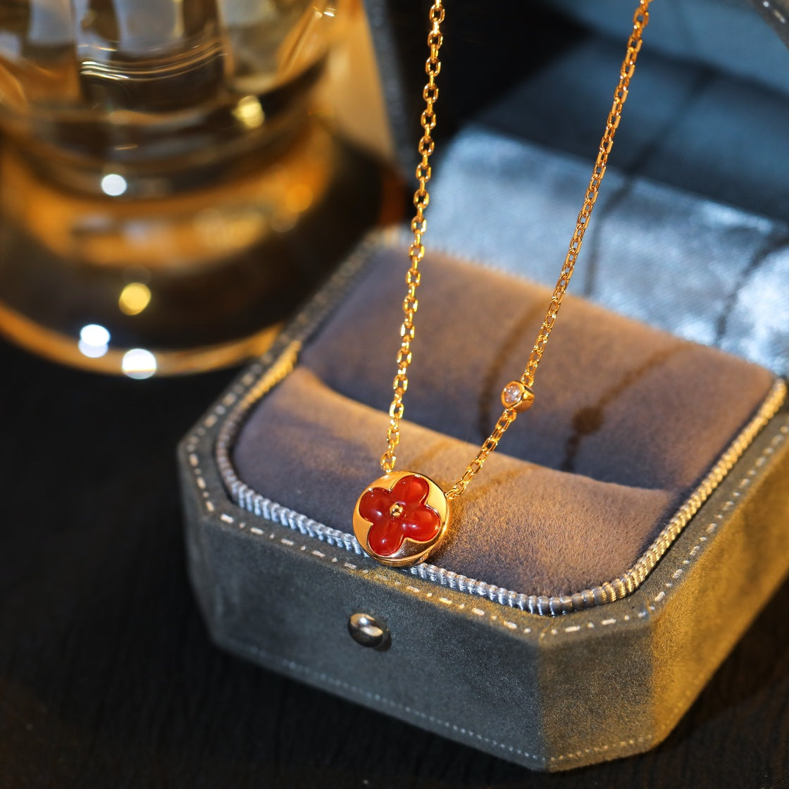 [Rani Jewelry]SUN PEDANT PINK GOLD 1 DIAMOND NECKLACE