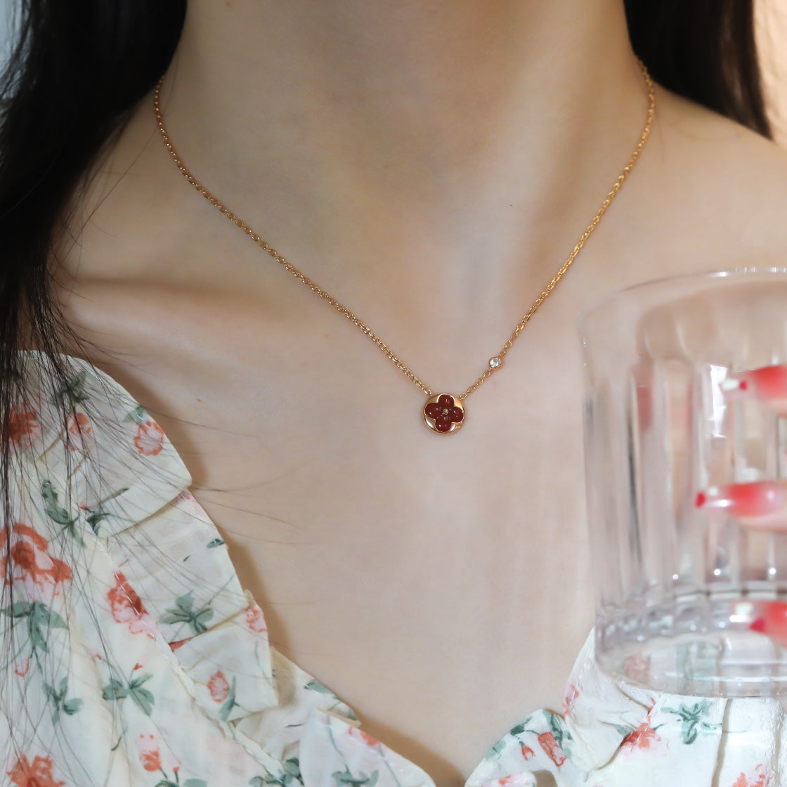 [Rani Jewelry]SUN PEDANT PINK GOLD 1 DIAMOND NECKLACE