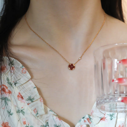 [Rani Jewelry]SUN PEDANT PINK GOLD 1 DIAMOND NECKLACE