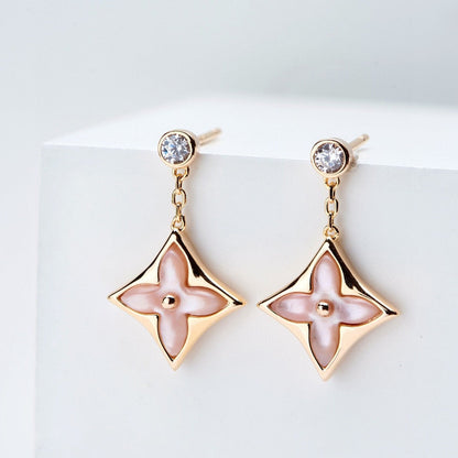 [Rani Jewelry]DOUBLE STAR PINK GOLD MOP DROP EARRINGS