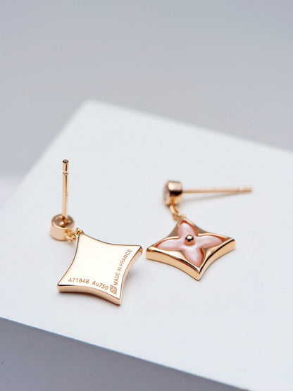 [Rani Jewelry]DOUBLE STAR PINK GOLD MOP DROP EARRINGS