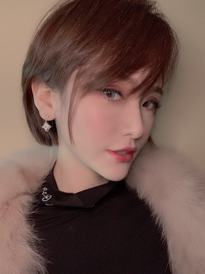 [Rani Jewelry]DOUBLE STAR PINK GOLD MOP DROP EARRINGS