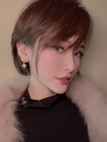 [Rani Jewelry]DOUBLE STAR PINK GOLD MOP DROP EARRINGS