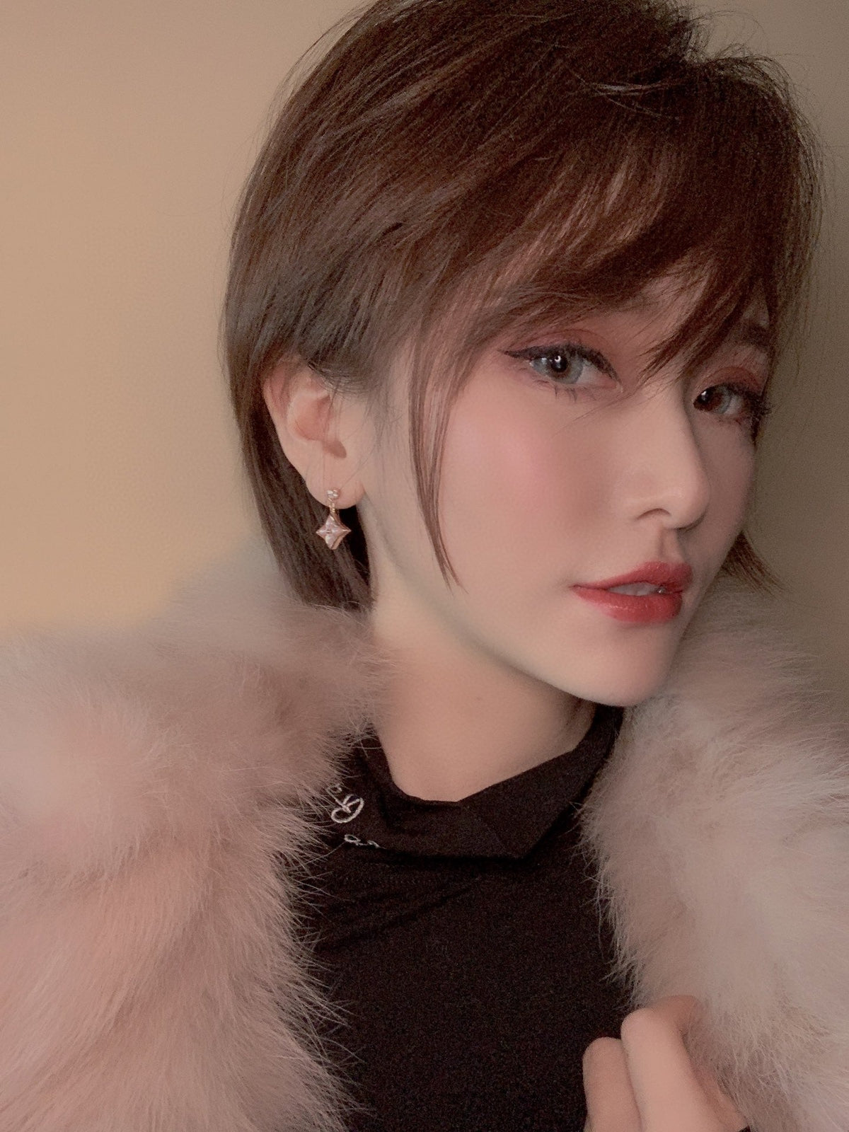[Rani Jewelry]DOUBLE STAR PINK GOLD MOP DROP EARRINGS