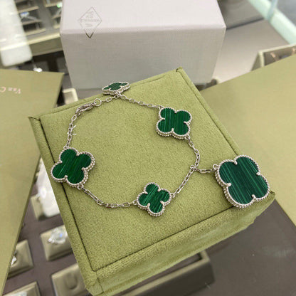 [Rani Jewelry]CLOVER 5 MOTIFS SIVLER MALACHITE BRACELET